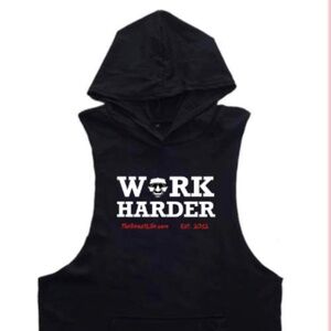 Black sleeveless hoodie, workout top